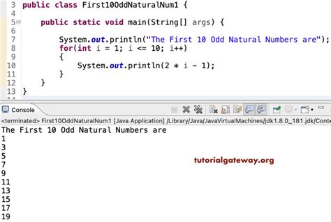 print odd numbers in java.